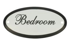Geëmailleerd deurbordje "Bedroom" ovaal 100x50mm
