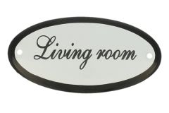 Geëmailleerd deurbordje "Livingroom" ovaal 100x50mm