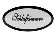 Plaque de porte ovale émaillée "Schlafzimmer" 100x50 mm