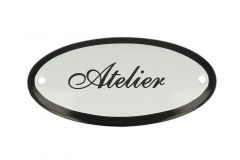 Plaque de porte ovale émaillée "Atelier" 100x50 mm