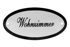 Plaque de porte ovale émaillée "Wohnzimmer" 100x50 mm
