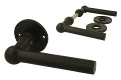 Béquilles de porte noir "chemin de fer" sur rosaces rondes