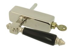 Poignée de fenêtre à clé (1890) laiton nickelé bois d'ébène