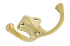 Dubbele kapstokhaak in ongelakt messing