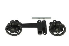 Fermeture de portail avec anneaux. En fonte noire. 175x77 mm